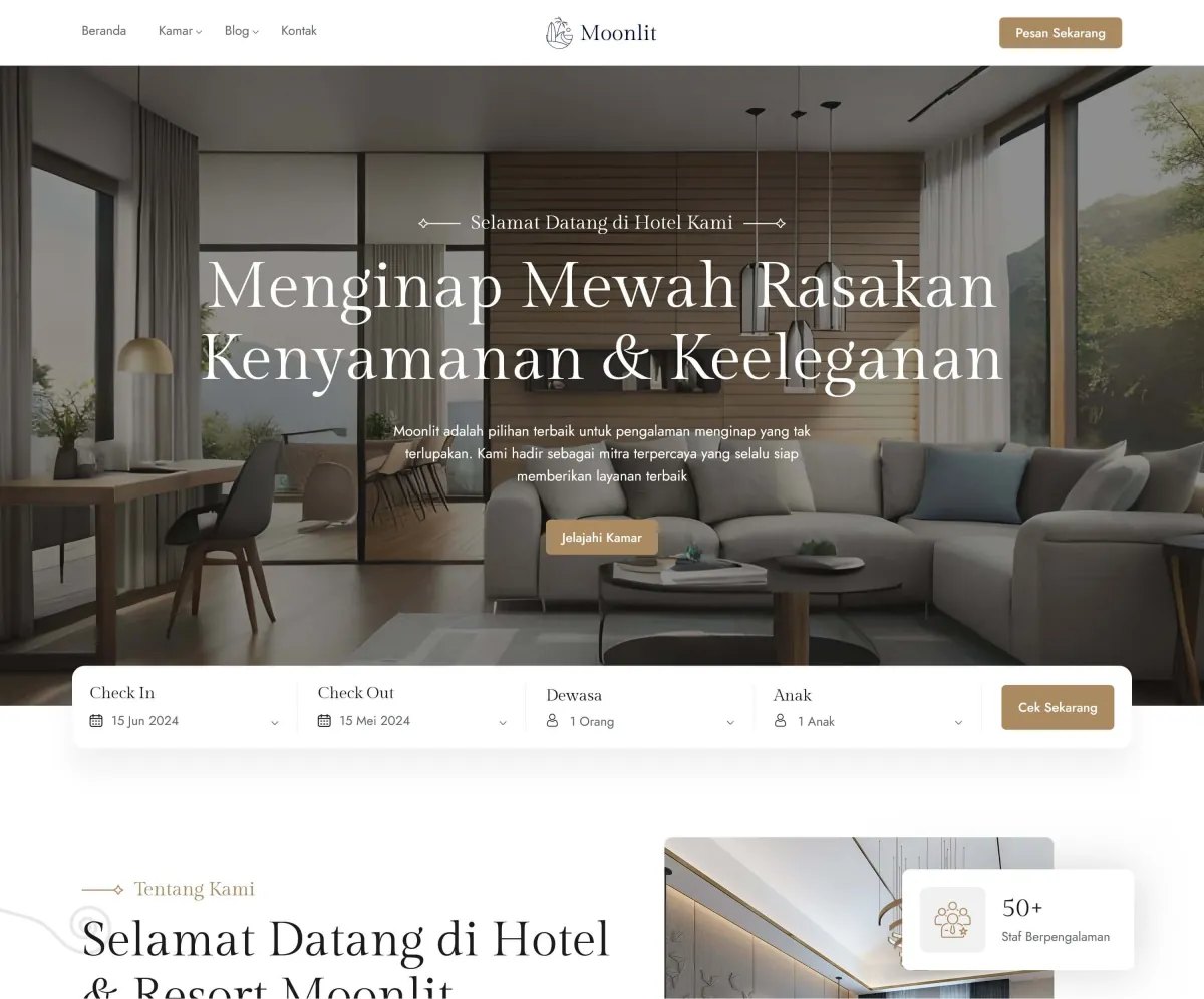 Website Hotel Moonlit — portofolio Maerev Semarang