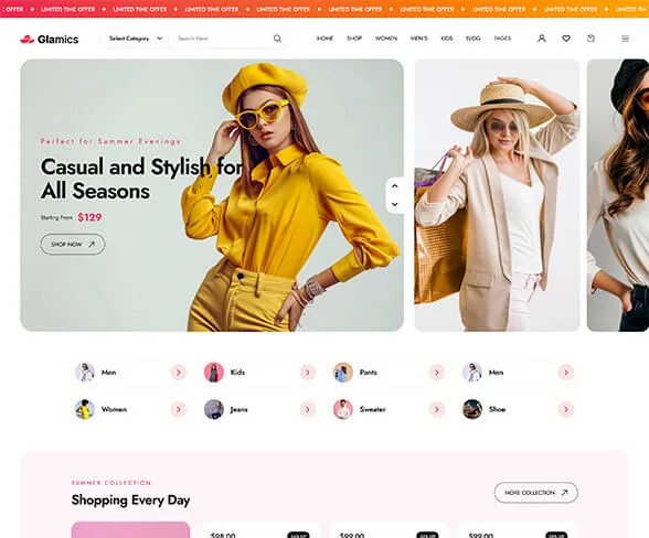 Demo template website Fashion — Glamics | Maerev
