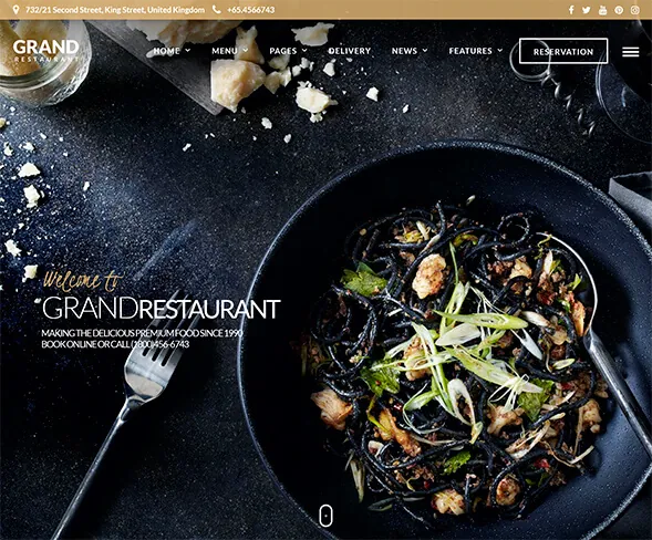 Demo template website FnB — Grand Restaurant | Maerev