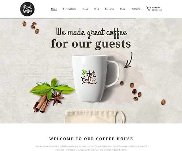Demo template website FnB — Hot Coffee | Maerev