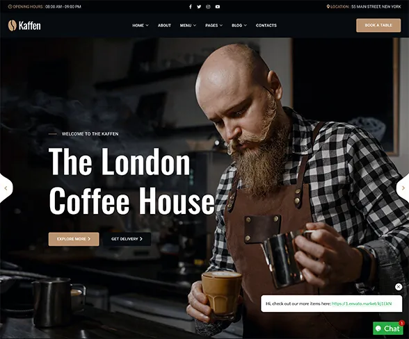 Demo template website FnB — Kaffen | Maerev
