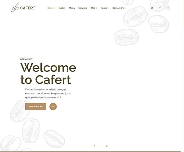 Demo template website FnB — The Cafert | Maerev